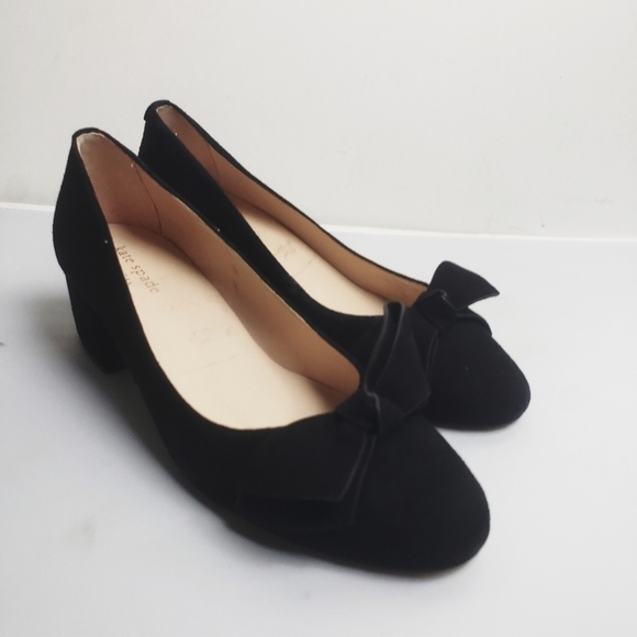 NEW! KATE SPADE Pauline Black Suede Slip On Bow Heels 7. - Picture 2 of 9